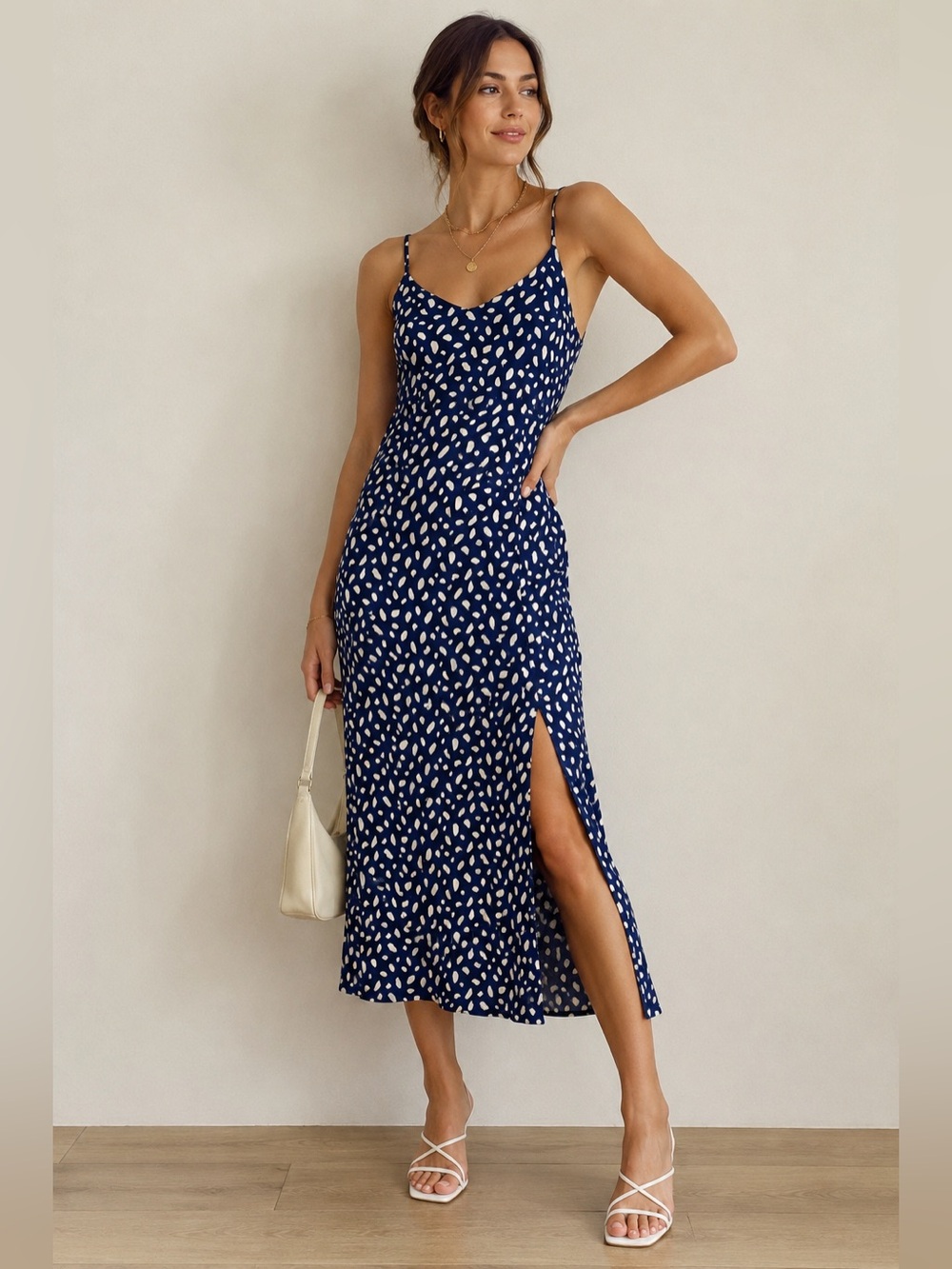 Reformation Crimini Moray White Splatter Bias Slip Midi Dress Size 6